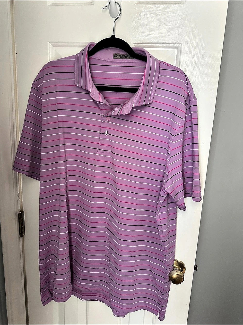 NWOT G/FORE Multi Stripe Tech Jersey Polo Pink & Purple XXL